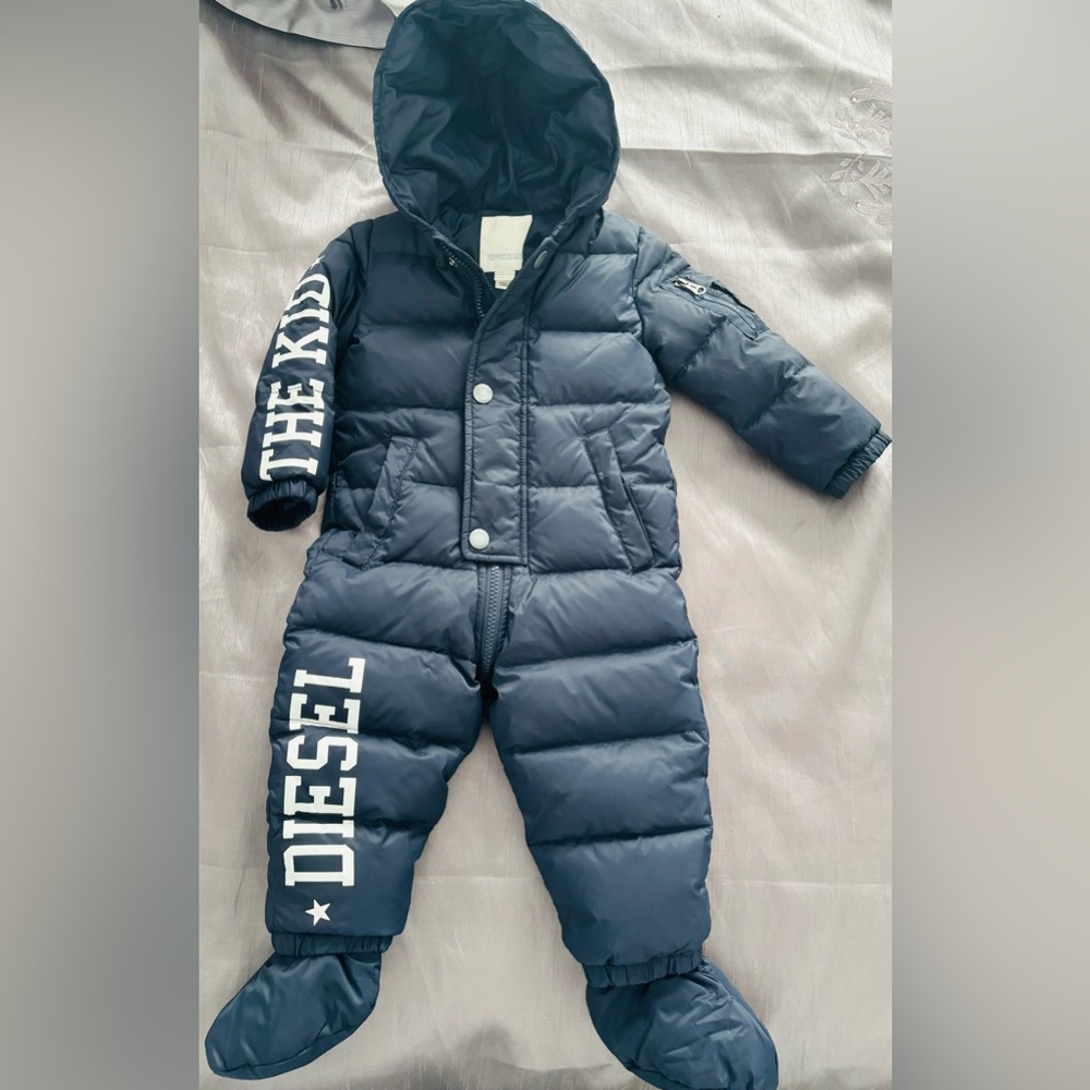 Diesel Kids Dark Blue Puffer Footie one piece snowsuit